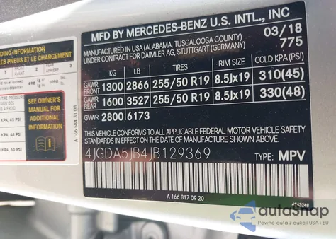2018 Mercedes-Benz Gle 350 from USA, damaged, VIN 4JGDA5JB4JB129369